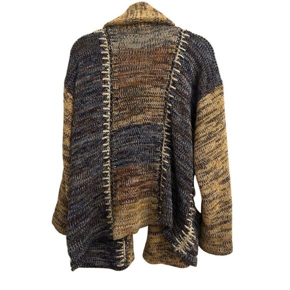 Vintage Brittania Patchwork Rustic Chunky Sweater Cardigan sz L Hippie Bell Slee - Picture 2 of 8